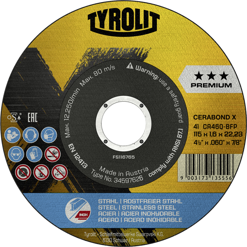Skæreskive Cerabond X Premium ø115Ã1,6 CA46Q