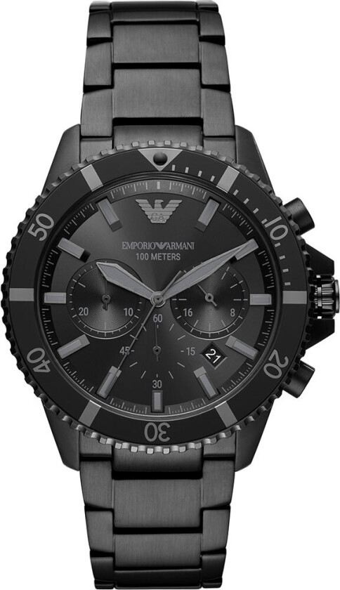 Emporio Armani Chrono Diver AR11363 - Kvarts - Sort - Herreklokker - Rustfritt stål - ledd m/pin - Mineral