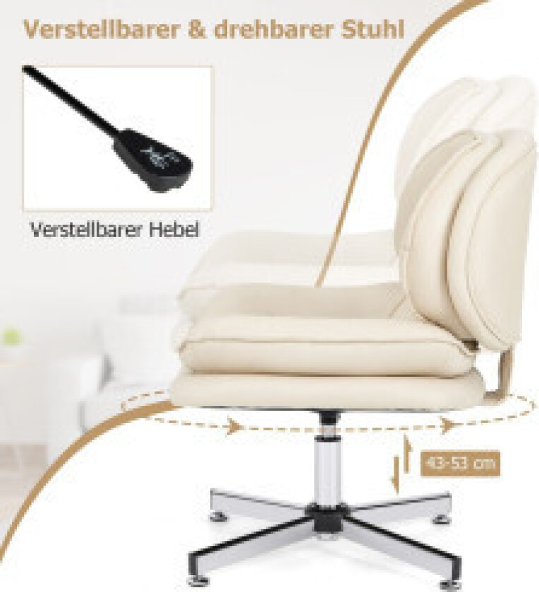 Kontorstol uten armlener Skrivestol med dobbel polstret rygg og sittepute beige