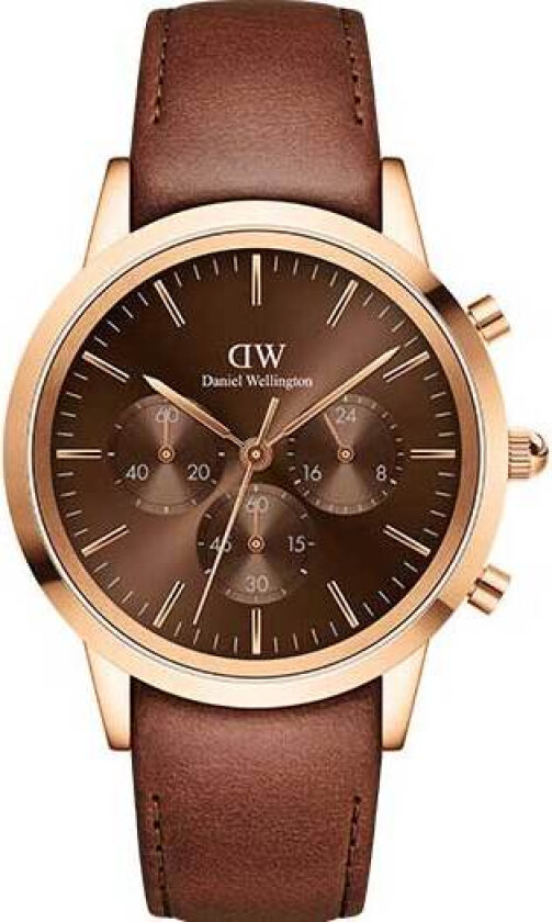 Iconic Chronograph St Mawes RG Amber 42mm DW00100640 - Kvarts - Rosegull - Herreklokker - Skinn - Mineral