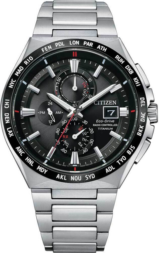 Radio Controlled Chrono AT8234-85E - Kvarts - Sølv - Herreklokker - Titanium - Safir