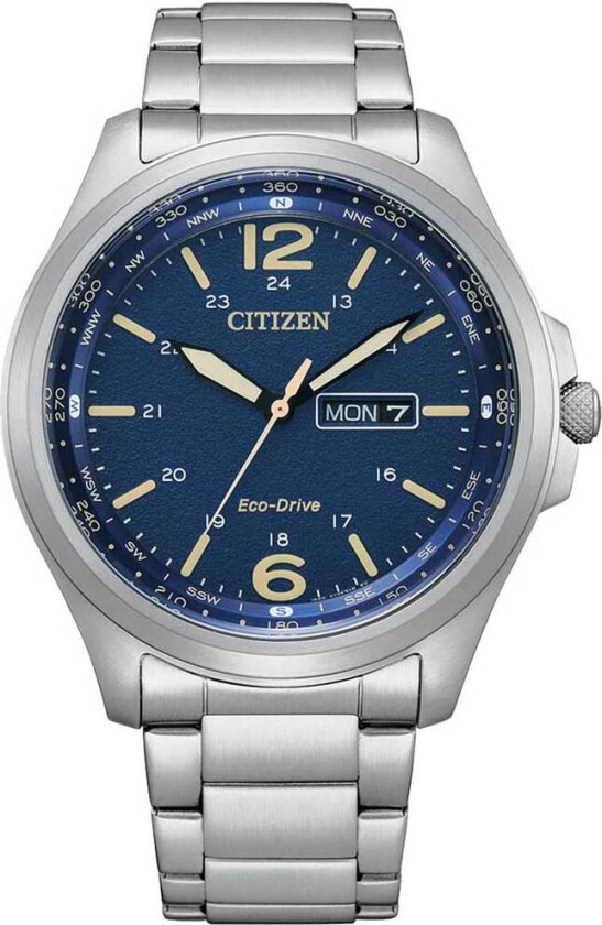 Military Eco Drive AW0110-82L - Kvarts - Sølv - Herreklokker - Rustfritt stål - ledd m/pin - Mineral