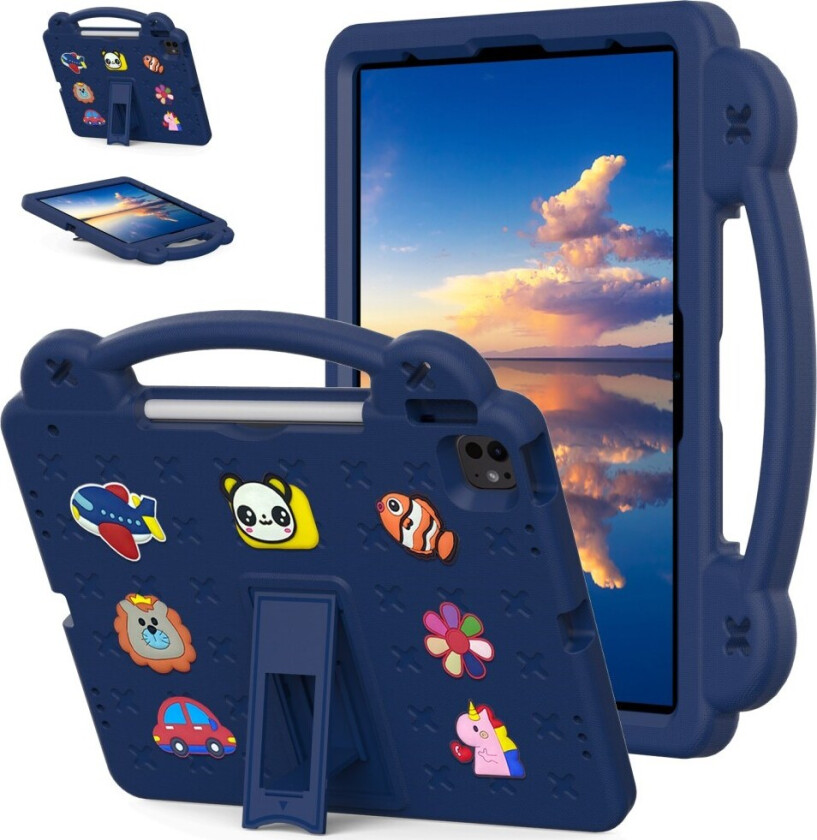 iPad Air 13" (2025 / 2024) / Pro 13" (2024) /12.9" (2022-2018) Barnedeksel med Stativ og Håndholder - Mørk Blå