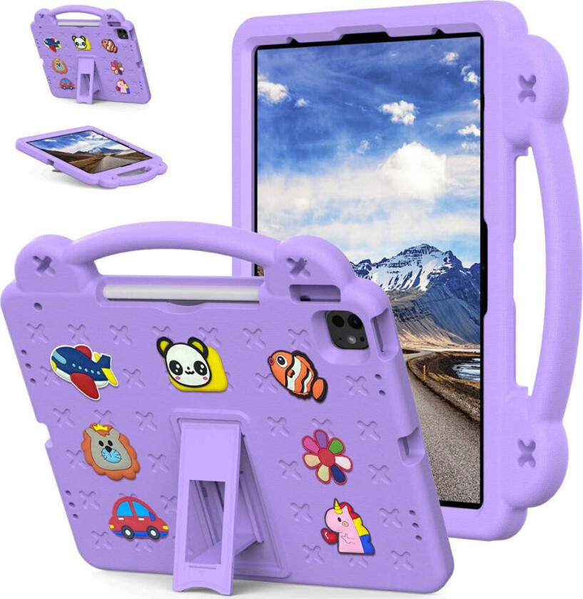 iPad Air 13" (2025 / 2024) / Pro 13" (2024) /12.9" (2022-2018) Barnedeksel med Stativ og Håndholder - Lilla