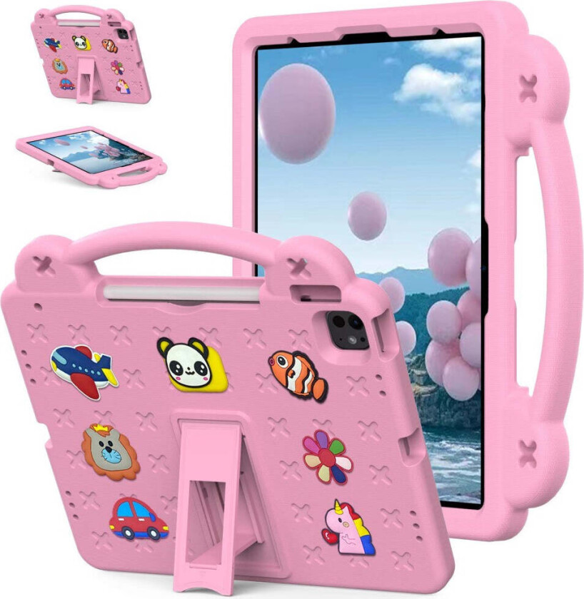 iPad Air 13" (2025 / 2024) / Pro 13" (2024) /12.9" (2022-2018) Barnedeksel med Stativ og Håndholder - Rosa