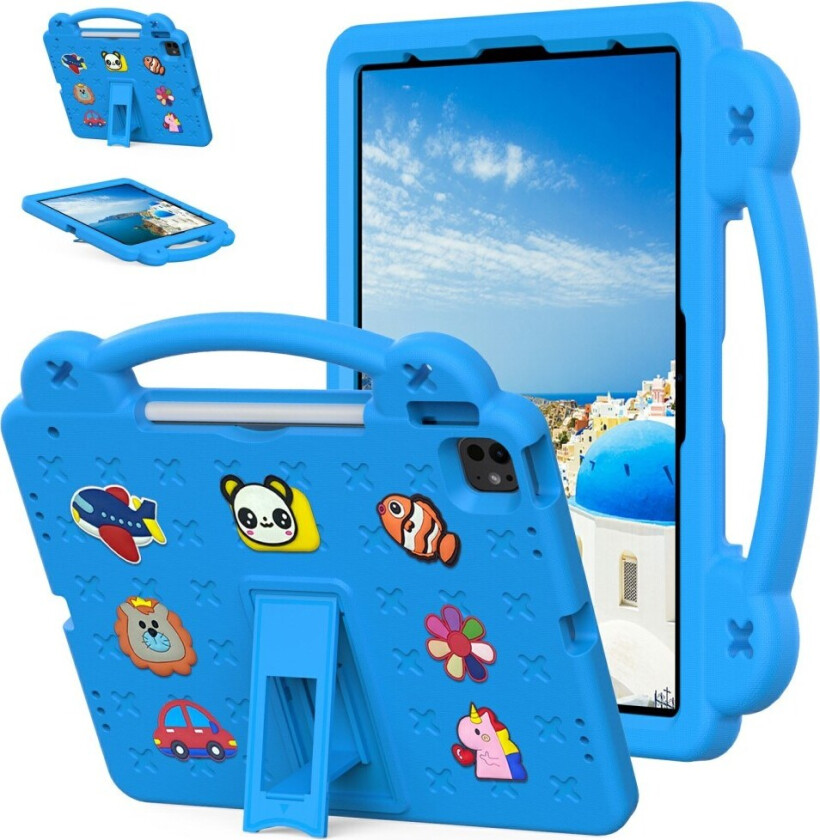 iPad Air 13" (2025 / 2024) / Pro 13" (2024) /12.9" (2022-2018) Barnedeksel med Stativ og Håndholder - Blå
