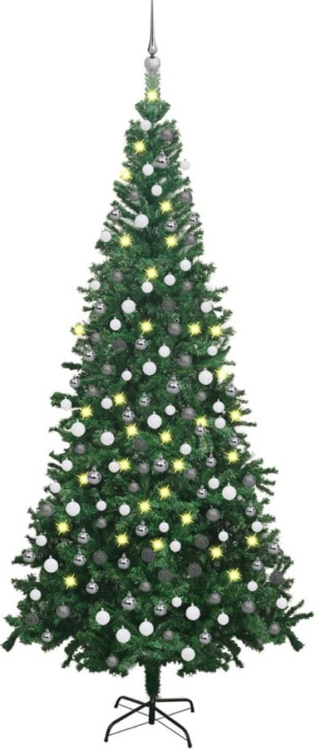 Forhåndsbelyst kunstig juletre med kulesett L 240 cm grønn