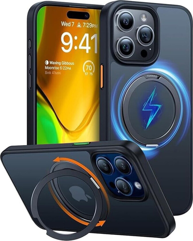 TORRAS iPhone 15 Pro Hybrid Plast Deksel m. Stativ - MagSafe Kompatibel - Svart