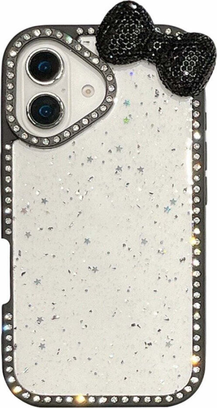 iPhone 16 Hybrid Deksel med 3D Sløyfe og Rhinestones - Gjennomsiktig / Svart