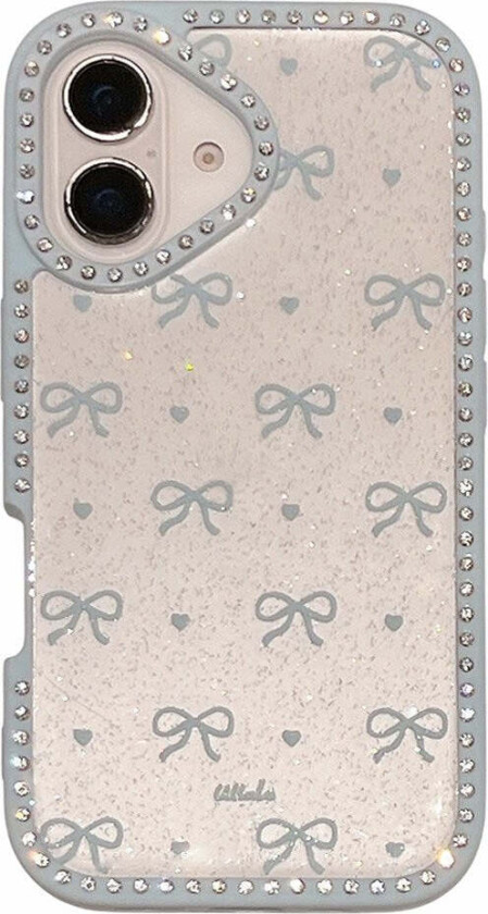 iPhone 16 Hybrid Deksel med Sløyfer og Rhinestones - Gjennomsiktig / Blå