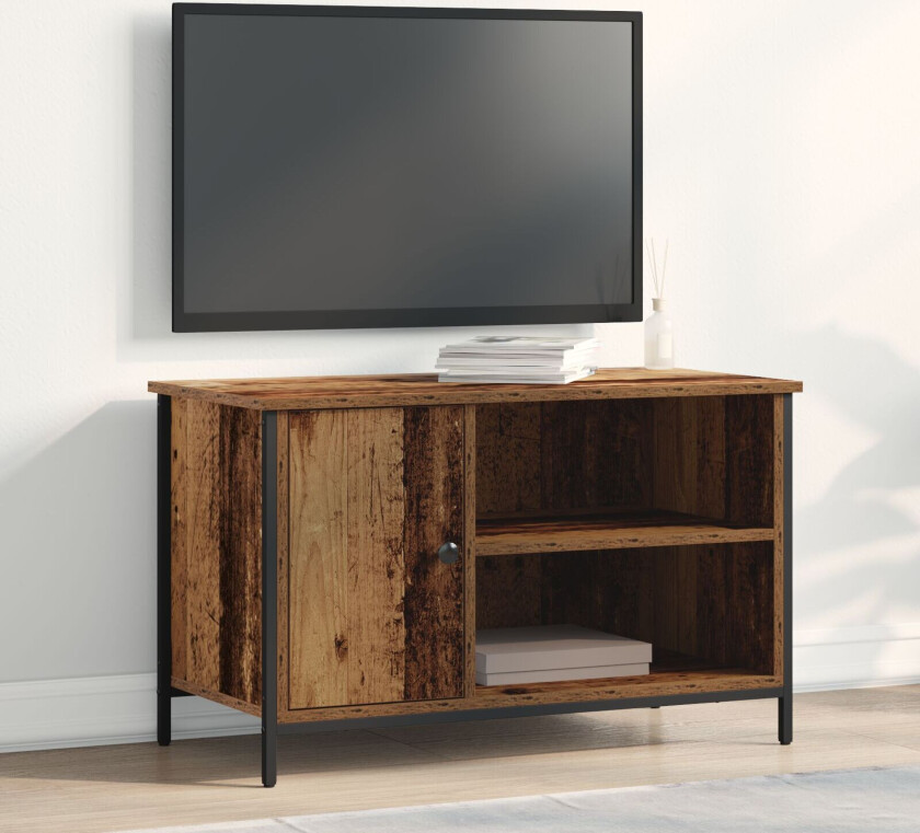 TV-benke i gammelt tre 80x40x50 cm laget av konstruert tre og stål