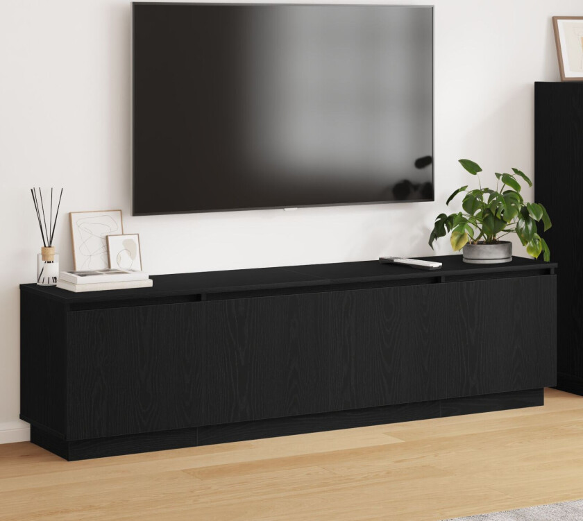 TV-benk med LED Svart Eik 180x38x49 cm Konstruert tre