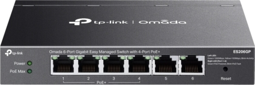 Tp-Link Omada Es206gp, Håndtert, Gigabit Ethernet (10/100/1000), Strøm Over Ethernet (Poe), Kan Monteres På Vegg