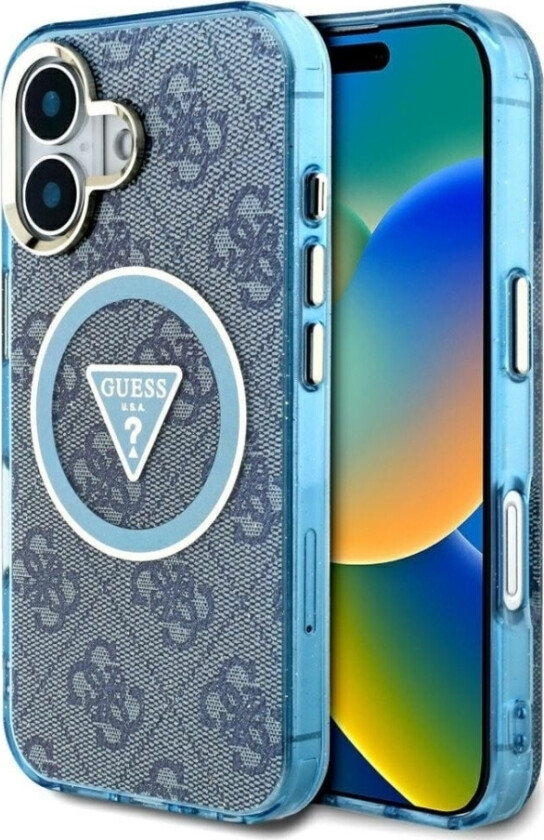 Case Guess Iml Metal Glitter 4G Circle Triangle Magsafe For Iphone 16 Blue