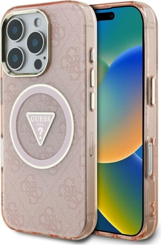 Case Guess Iml Metal Glitter 4G Circle Triangle Magsafe For Iphone 16 Pro Pink