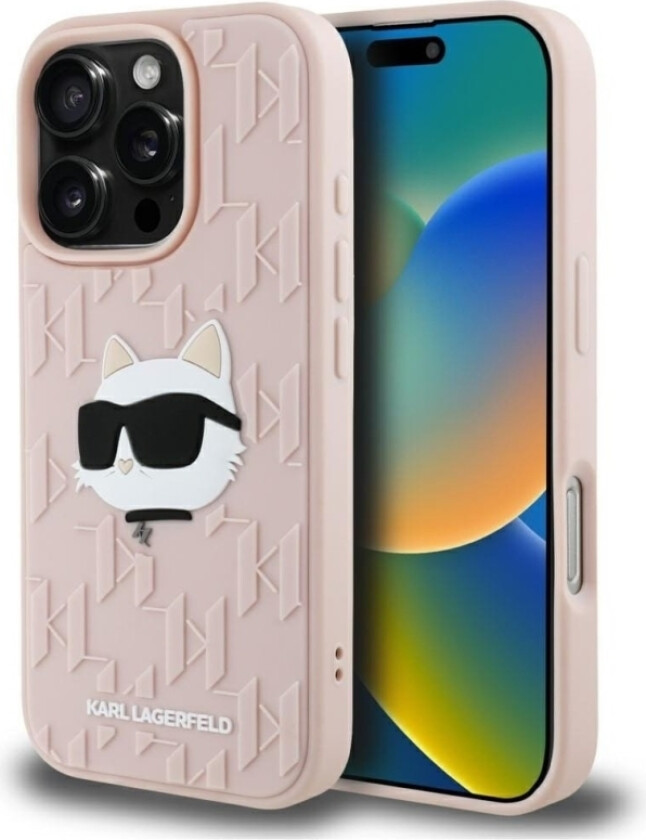 Deksel Karl Lagerfeld 3D Gummimonogram Og Choupette Til Iphone 16 Pro Max Rosa