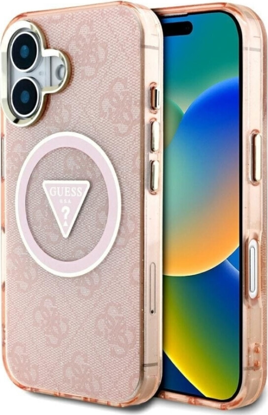Case Guess Iml Metal Glitter 4G Circle Triangle Magsafe For Iphone 16 Pink