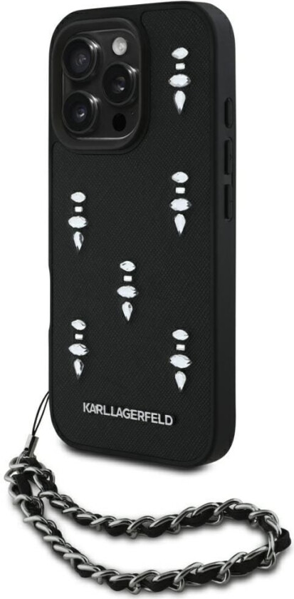 Saffiano Crystals-Deksel M/Kjede Til Iphone 16 Pro Max Svart