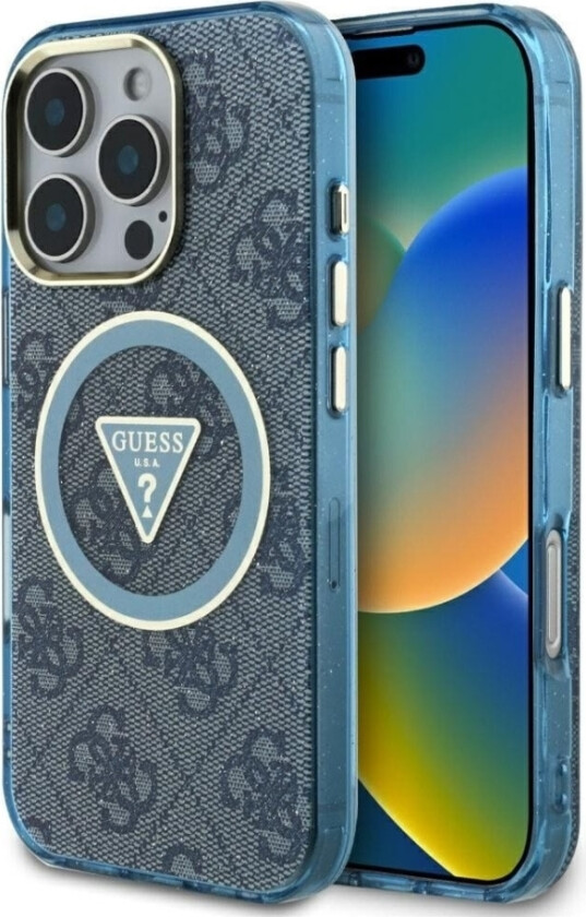 Case Guess Iml Metal Glitter 4G Circle Triangle Magsafe For Iphone 16 Pro Max Blue