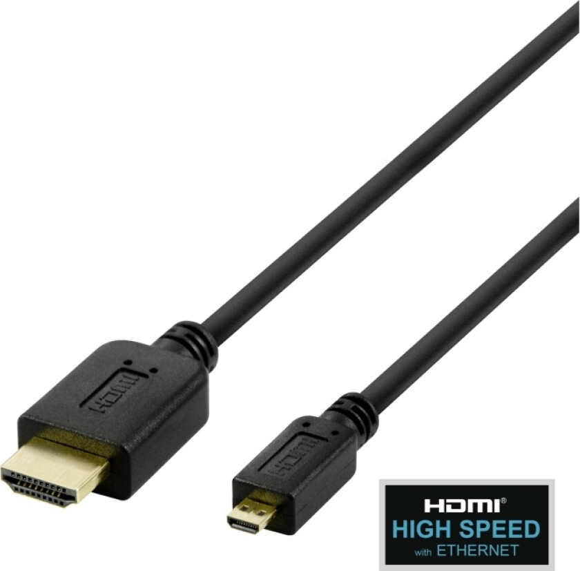 High Speed - Hdmi-Kabel Med Ethernet - Hdmi Hann Til 19 Pin Micro Hdmi Type D Hann - 2 M - Svart - Støtte For 4K 60 Hz (3840 X 2160), Up To