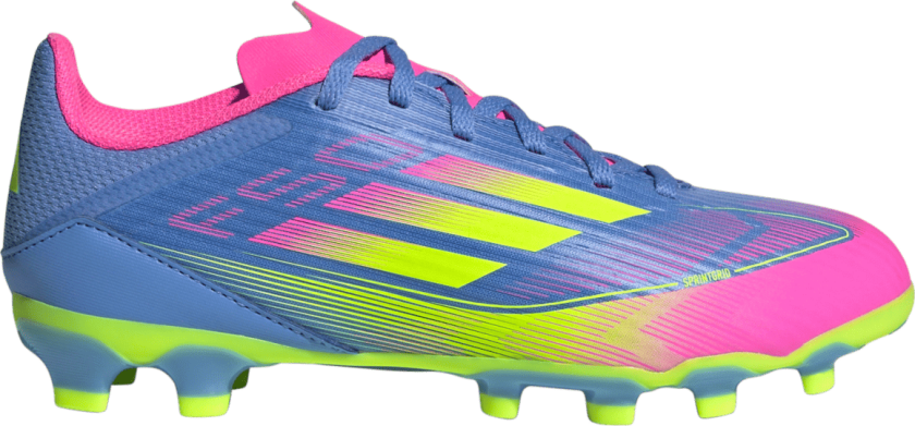 adidas F50 League MG Q2 25, fotballsko gress og kunstgress, junior Blue/Lemon/Pink