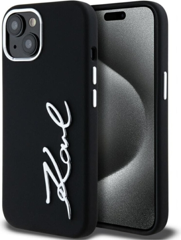 Case Karl Lagerfeld Silicone Metal Script Logo For Iphone 15 Black