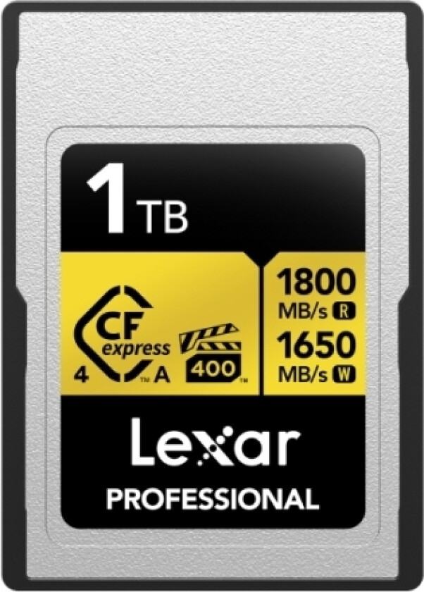 Lexar Lcagold001t- Rneng, 1 Tb, Cfexpress Type A, 1800 Mb/S, 1650 Mb/S, Fallsikker, Støvtett, Sjokkresistent, Vibrasjon Sikker, Flerfarget
