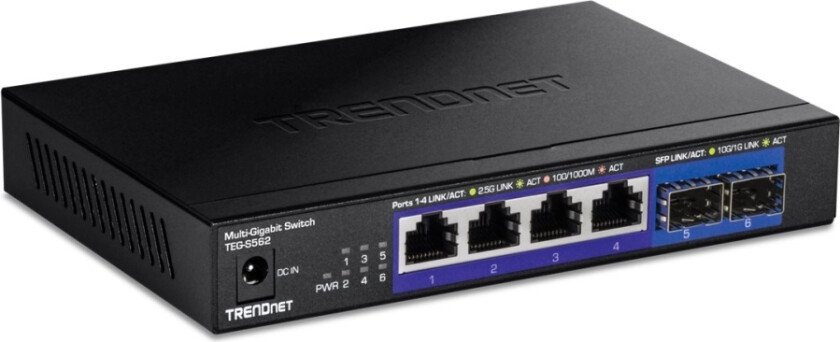 Trendnet Teg-S562 - Version V1.0R - Switch - Multi-Gigabit - Ikke-Styrt - 4 X 10/100/1000/2.5G + 2 X 10 Gigabit Sfp+ - Veggmonterbar - Taa-Samsvar