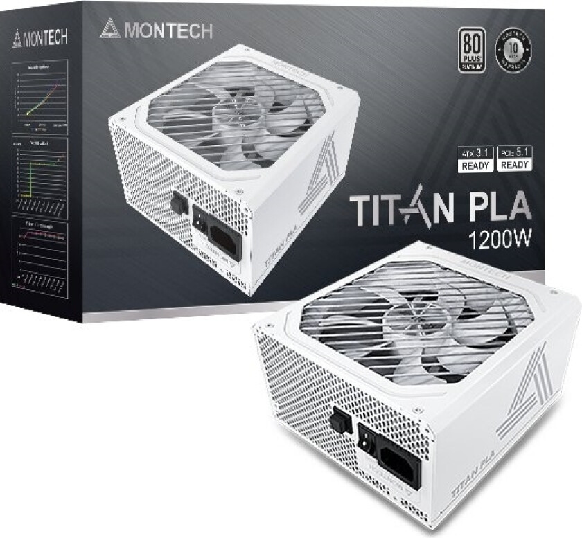 Titan Pla 1200W - 80 Plus & Cybenetics Platinum Strømforsyning, Modulær, Pcie 5.1 - 1200 Watt, Hvit
