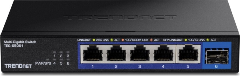 Trendnet Teg-S5061 - Version V1.0R - Switch - Ikke-Styrt - 5 X 1/2.5G X 1 Gigabit / 10 Gigabit Sfp+ - Veggmonterbar - Taa-Samsvar