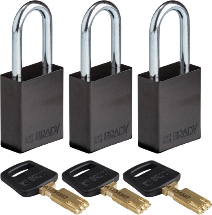 Safekey Aluminium Hengelås Med Stålsjakkel, Svart, 38 Mm Sjakkelhøyde, 6,4 Mm Sjakkeldiameter (Med Samme Nøkkel) (Pakke Med 3) (150349)
