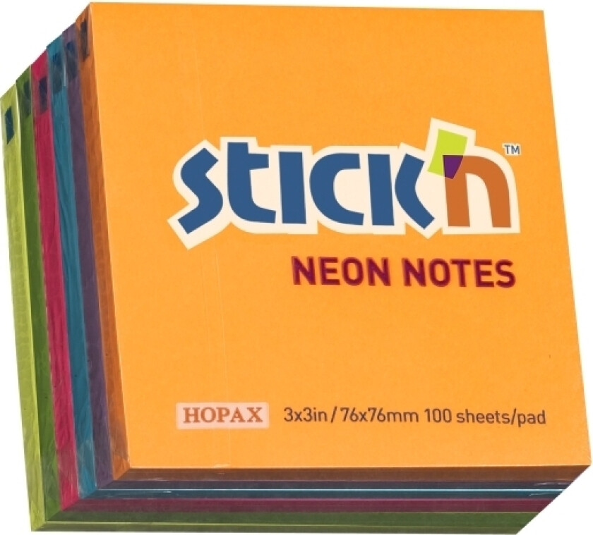Notisblokk 76X76mm 100 Blad 6 Pakke Assorteret Neon