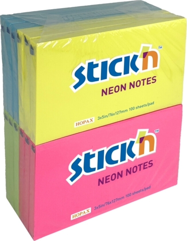 Notisblokk 76X127mm 100 Blad 12 Pakke Assorteret Neon