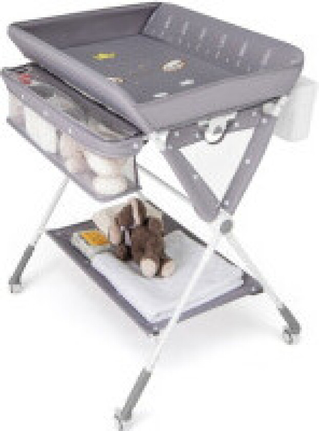 3 i 1 sammenleggbart stellebord med hjul og amp Søppelbøtte Mobil Stellebord Stellestasjon Grå