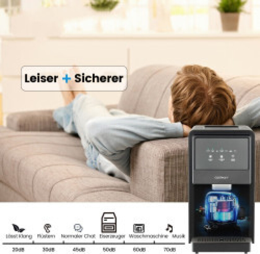 Isbitmaskin selvdispenserende diskklump ismaskin maks 27 kg/24H LED blått lys 51 x 31 x 55 cm