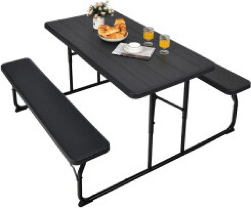 Campingbordsett sammenleggbart piknikbord med benker svart