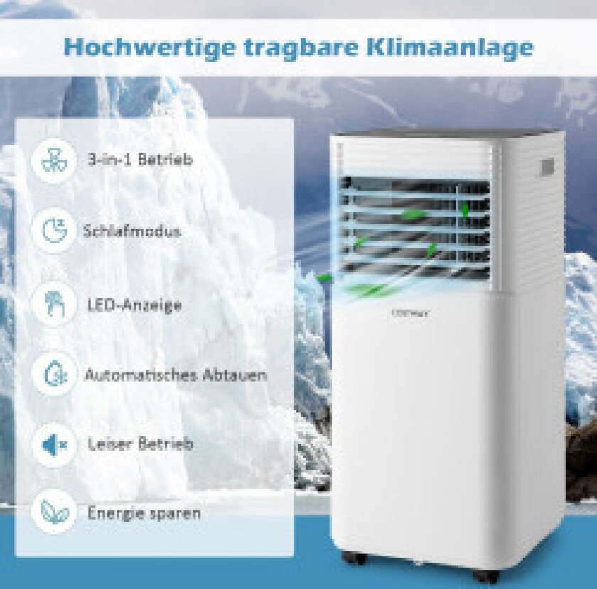 4 i 1 mobilt klimaanlegg 9000 BTU kjøle- og ventilasjons- og avfuktende klimaanlegg med svart lokk 16℃-32℃
