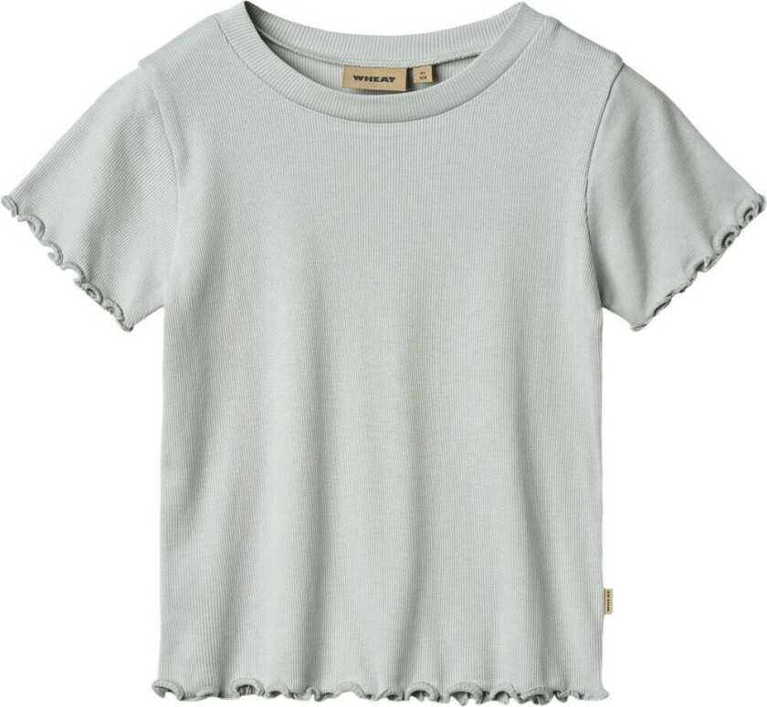 Irene Ribbestrikket T-skjorte Soft Blue | Grønn | 116 cm