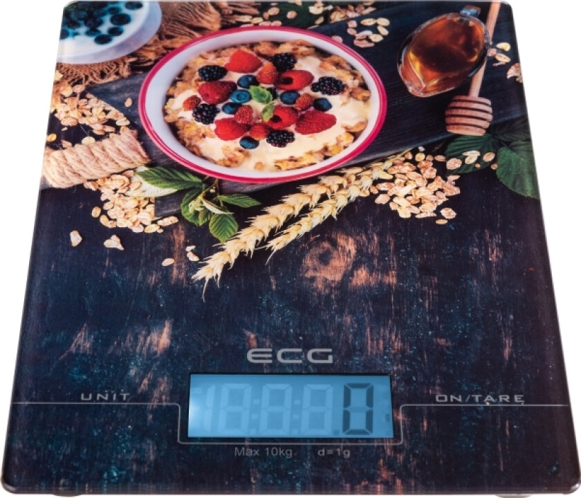 Ecg Kv 1021 Berries, Elektronisk Kjøkkenvekt, 10 Kg, 1 G, Flerfarget, Glass, Plast, Glass