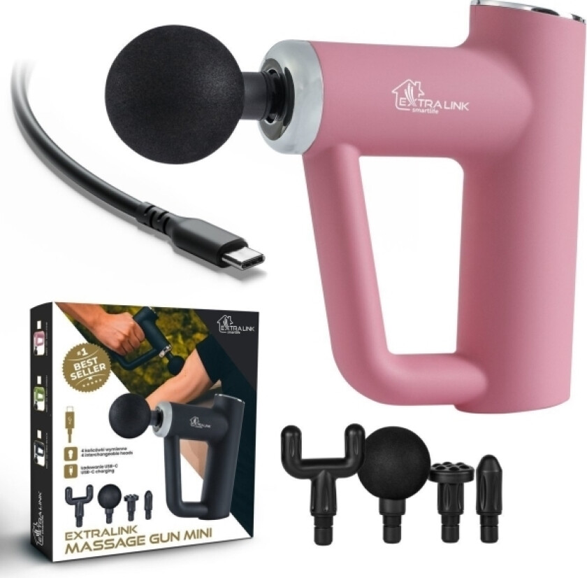 Extralink Massasjepistol Mini Rosa | Massasjepistol | 4 Tips