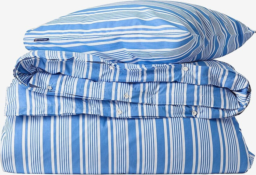 Sengesett Blå/hvit stripete bomullspoplin - Blå
