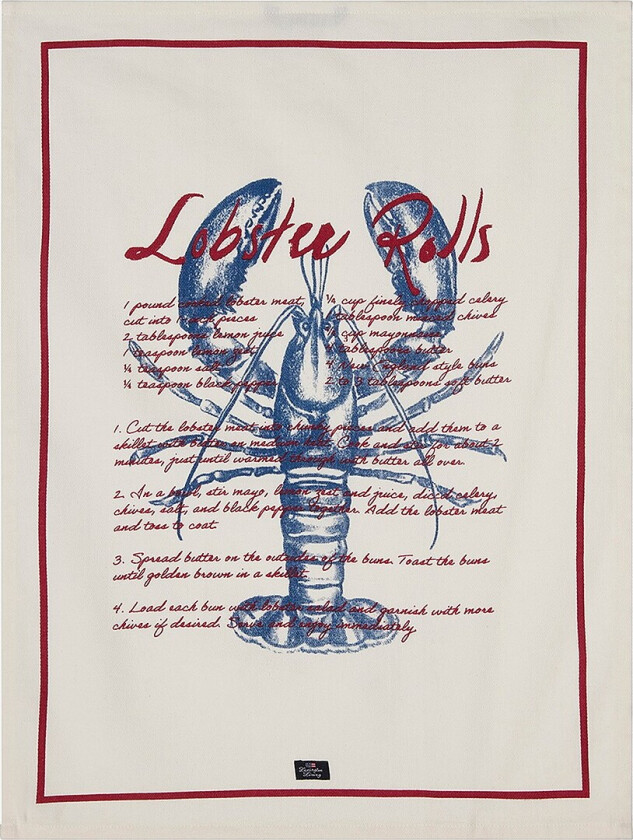 Kjøkkenhåndkle Lobster Rolls , bomullstwill - Rød