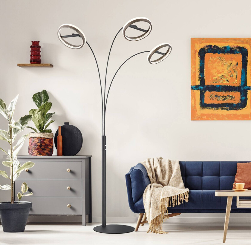 LED-gulvlampe Della, høyde 190 cm, svart/mørkgrå, 3 lyskilder.