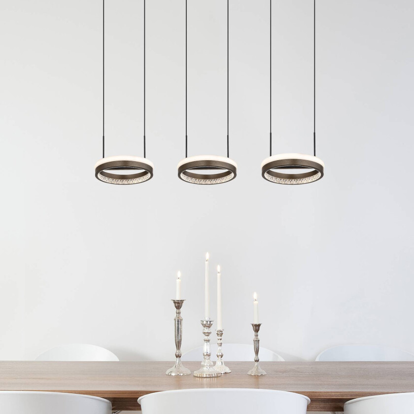 Della LED-hengelampe, lengde 82 cm, mørk grå, metall, 3 lyskilder