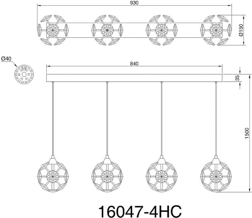 Virina LED-hengelampe, lengde 93 cm, gjennomsiktig, krystall