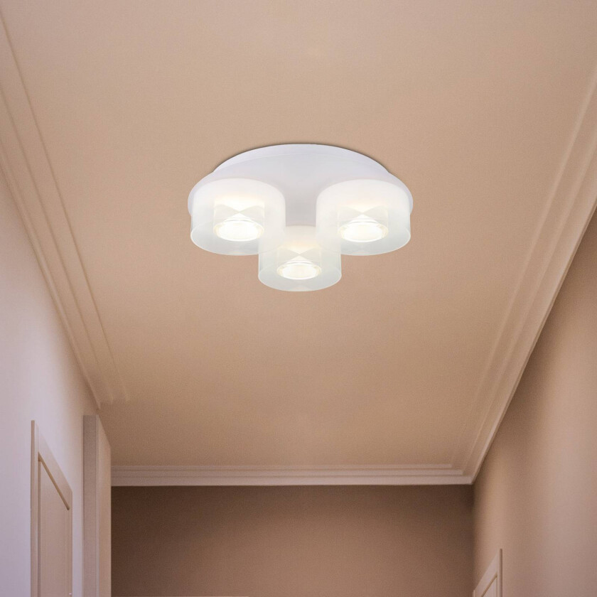 Belinda LED-taklampe, Ø 38 cm, hvit, 3 lyskilder, glass