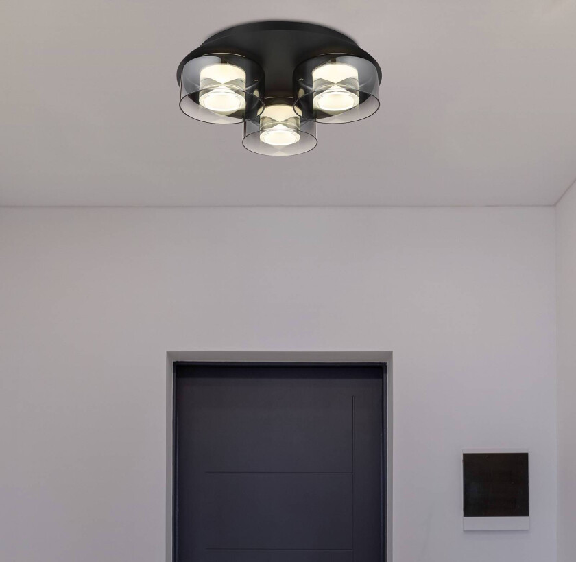 Belinda LED-taklampe, Ø 38 cm, røykgrå, 3 lyskilder, glass