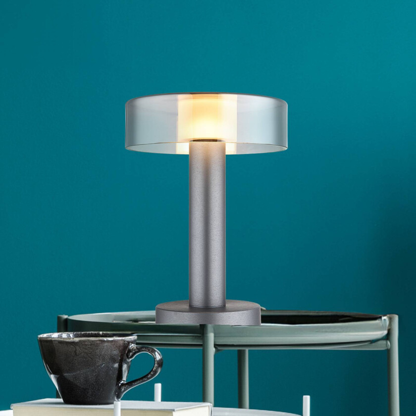 LED-bordlampe Grant, høyde 31 cm, røykgrå, metall