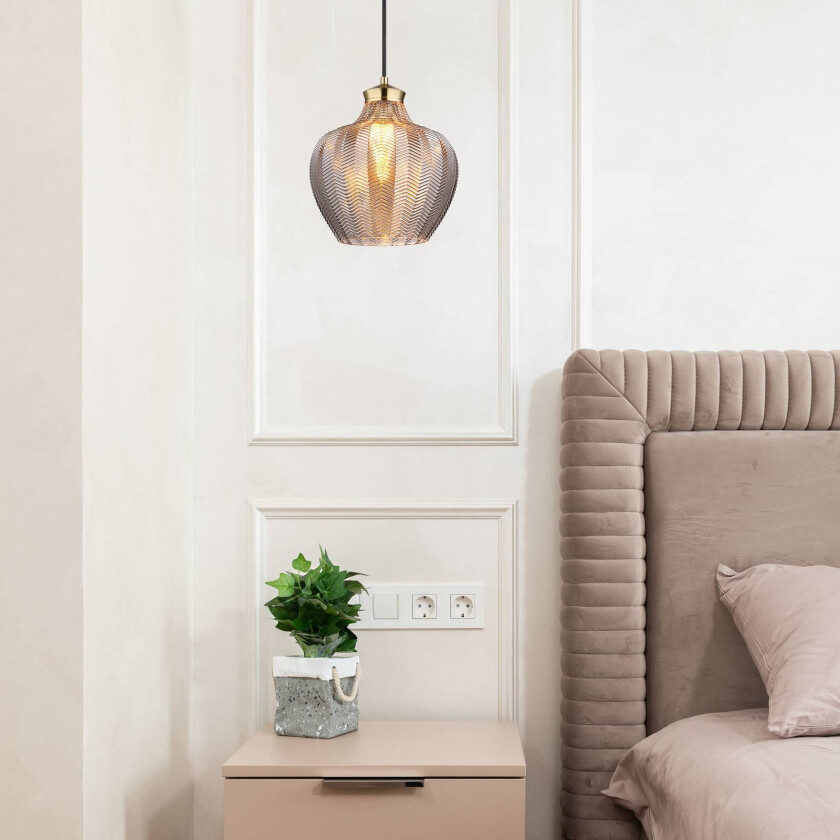 Hengelampe Jessica, Ø 25 cm, røykgrå, glass