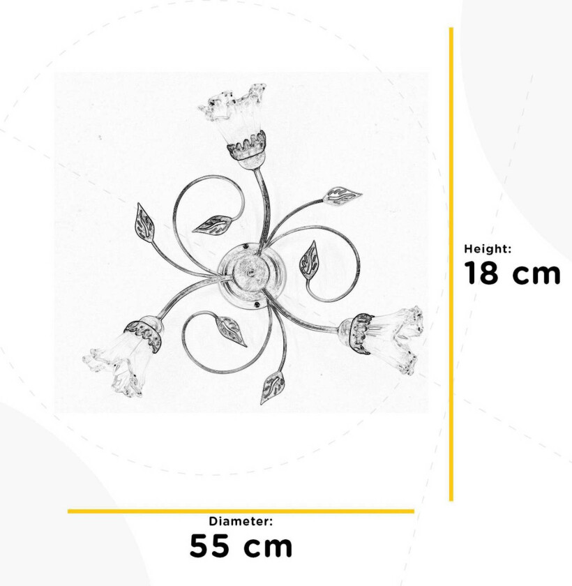 Lancia taklampe, elfenbensfarget, 3 lyskilder, jern, glass